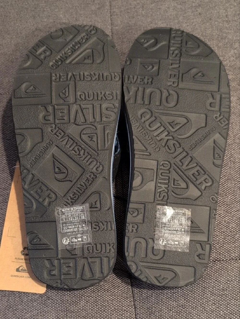Quiksilver Boys' Black Strapped Flip Flops with Blue and Orange Sunset Print